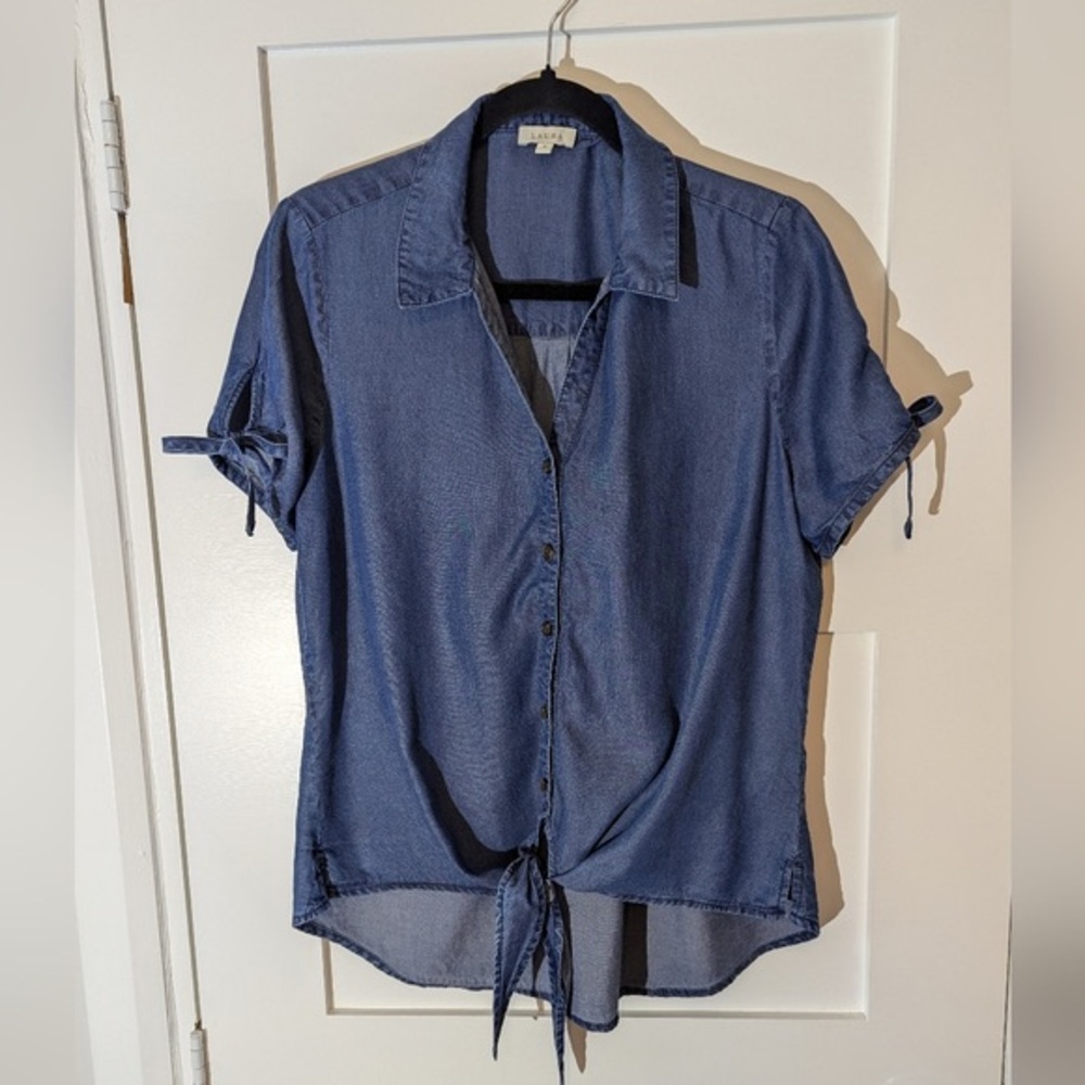 Laura Denim Short Sleeve Tie Up Top